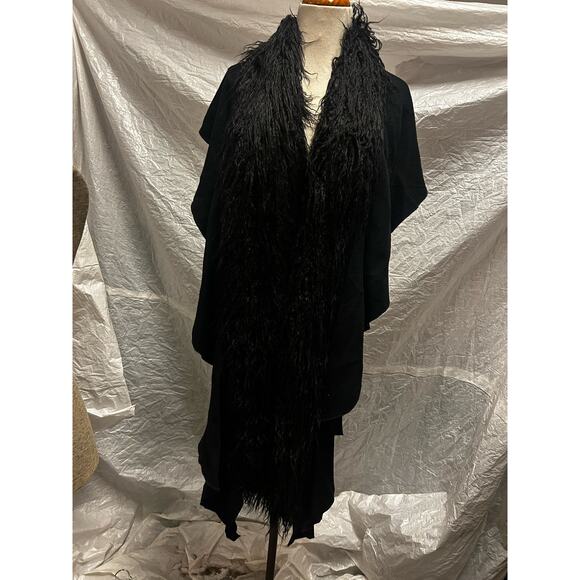 Black Furry Shawl, Half Fuzzy, Half Normal. about 100 inches, or 8 1/4 Feet Long - Picture 1 of 6
